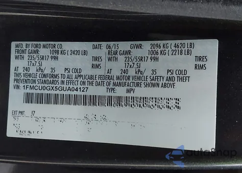 2016 Ford Escape Se из США, поврежденный, VIN 1FMCU0GX5GUA04127